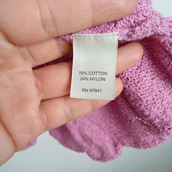 J. Jill Women's Boho Crochet Knit Top Size XL Pink Ruffle Bell Sleeve Cotton - Picture 8 of 8